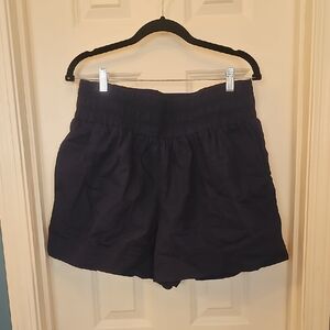Hill House Navy High-Waist Smocked Shorts